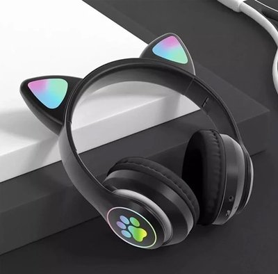 Беспроводные детские Bluetooth наушники с ушками и подсветкой Cat-23M Черный BLACK23V фото