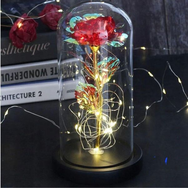 Роза в стеклянной колбе LED RED GOLD с LED подсветкой Rose of Love Красная LRG23 фото