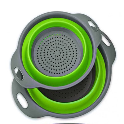 Дуршлаг силиконовый складной 2 шт в комплекте (большой + маленький) Collapsible filter baskets, зеленый FIL258 фото