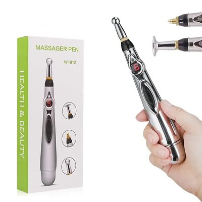 Масажер для тіла електричний ручний (масажна ручка) 3в1 Massager Pen W-912 на батарейках Сріблястий  W912 фото