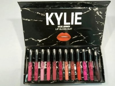 Помада 12 кольорів Kylie KY3 у мармуровому чорному пакованні, стійкі рідкі помади KY312 фото