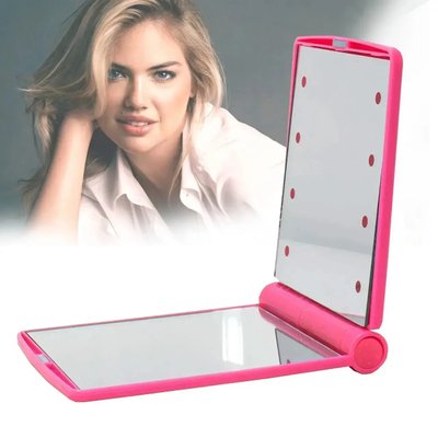 Мини зеркало для макияжа складное Travel Mirror Pink, Карманное зеркало с LED подсветкой на 8 светодиодов MIRR88 фото