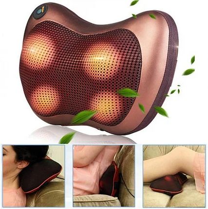 Масажна подушка MASSAGE PILLOW QY-8028 Інфрачервоний роликовий масажер для шиї та спини Коричнева 8028 фото