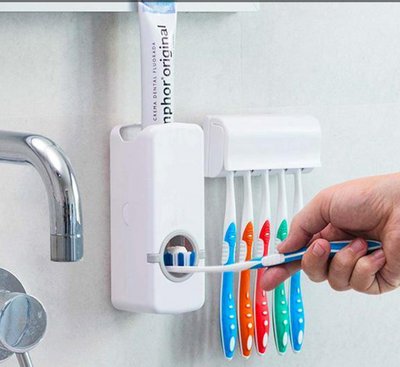 Дозатор автоматический зубной пасты Toothpaste Dispenser с держателем зубных щеток Toothbrush holder 9121121 фото